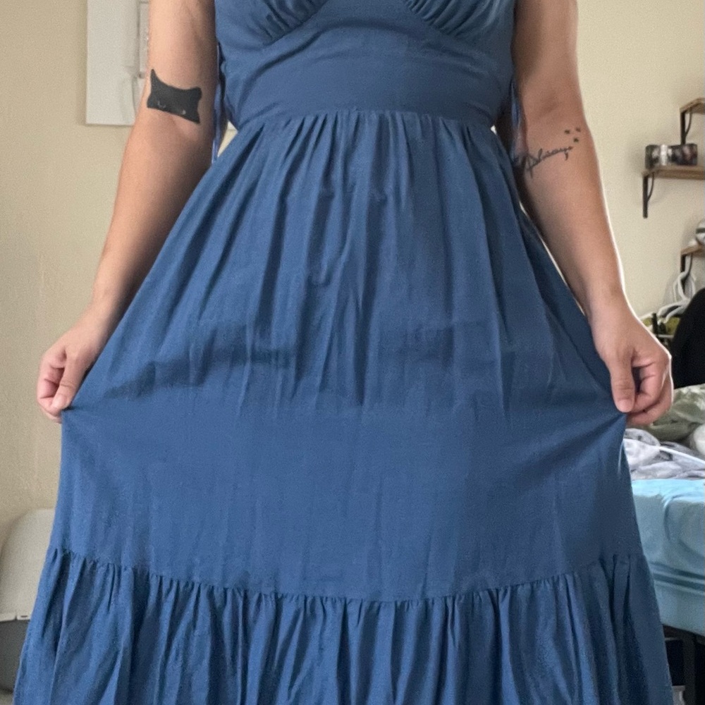 J. Jill Indigo Blue Sleeveless Tiered Maxi Dress